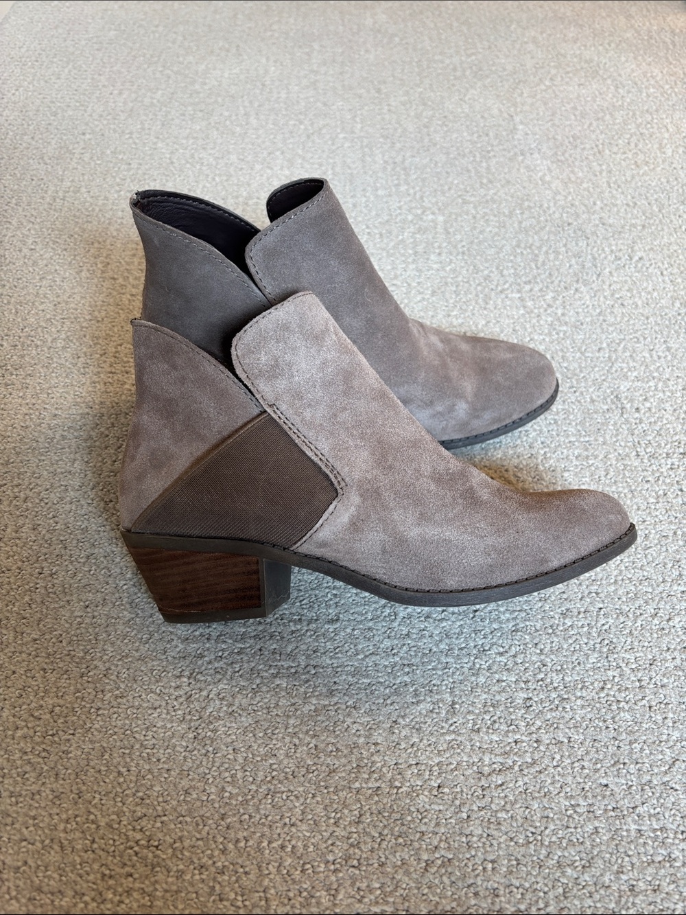 me Too Zoey Taupe Suede Ankle Booties